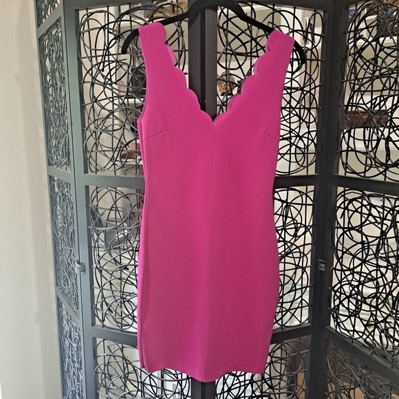 Fuchsia Dress Bodycon Scalloped V Neckline Size XS - Picture 1 of 8